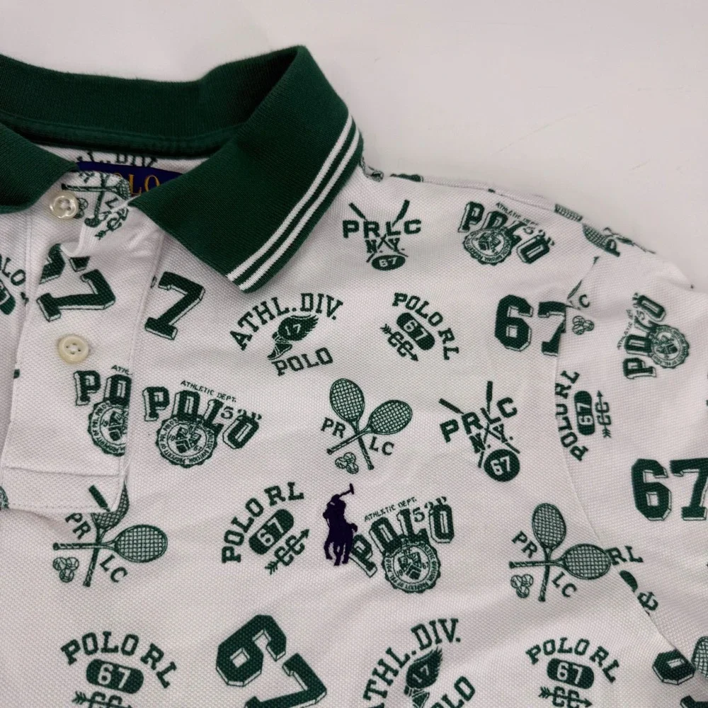Polo Ralph Lauren Classic Fit Print Mesh Tennis Graphic Polo Shirt Green Large